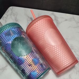 NEW Starbucks Iridescent Mermaid and pink studded grande Tumblers